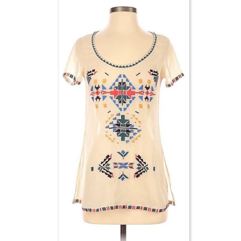 ANTHROPOLOGIE  Lux Embroidered Bohemian Top